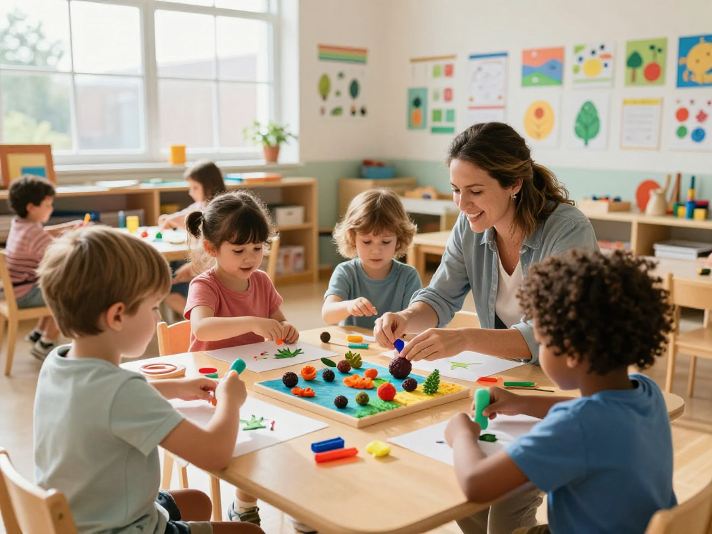 Best international preschool Singapore children engaged in inquiry-based learning in a bright classroom.