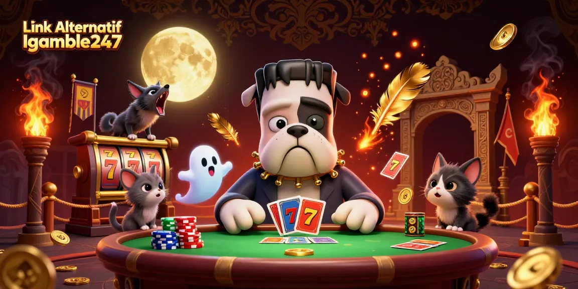 Experience gaming excitement with Link Alternatif Igamble247 featuring vibrant characters and casino elements in a rich 3D scene.
