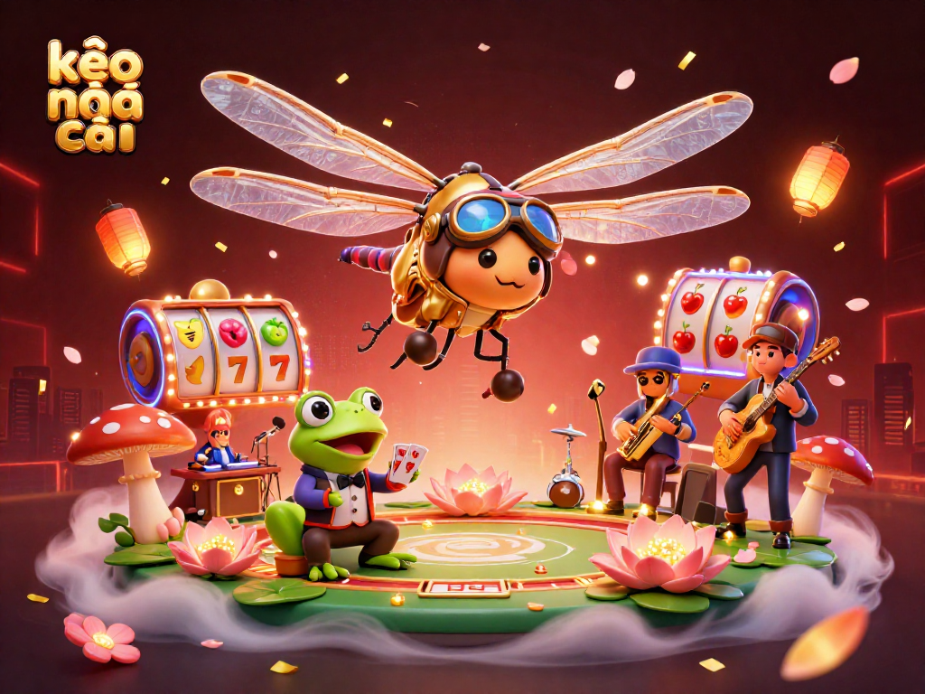 Engage with kèo nhà cái in an exciting 3D casino scene featuring playful characters and rich game elements.