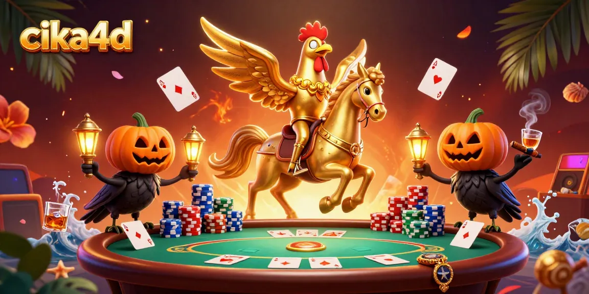 Engage with cika4d's vibrant casino experience featuring a golden rooster in a rich 3D setting.