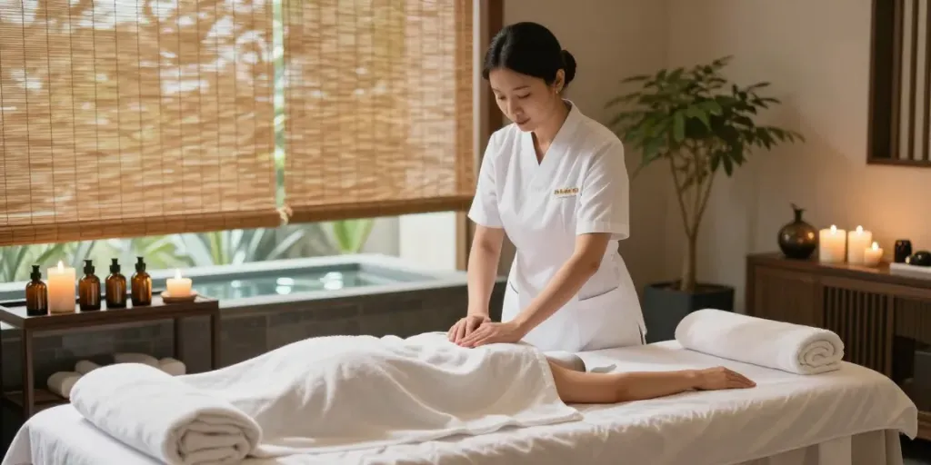 Experience luxurious 광명출장마사지 treatment in a serene spa setting with calming ambiance.