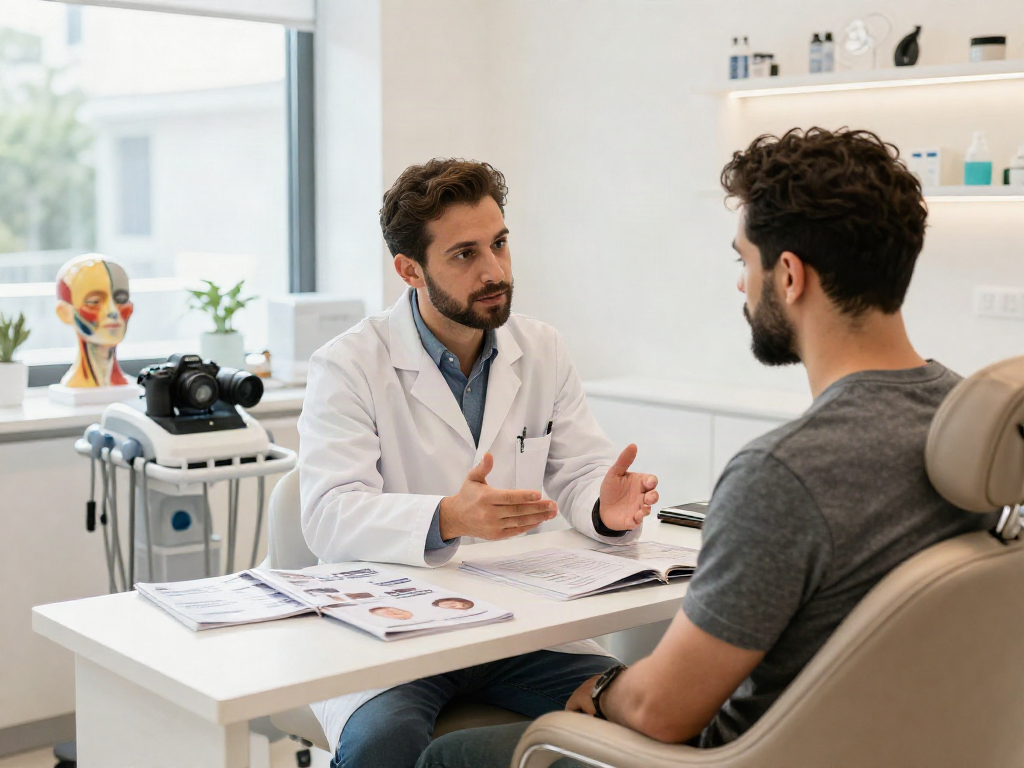 Discussing hair transplant turkey price options during patient consultation.