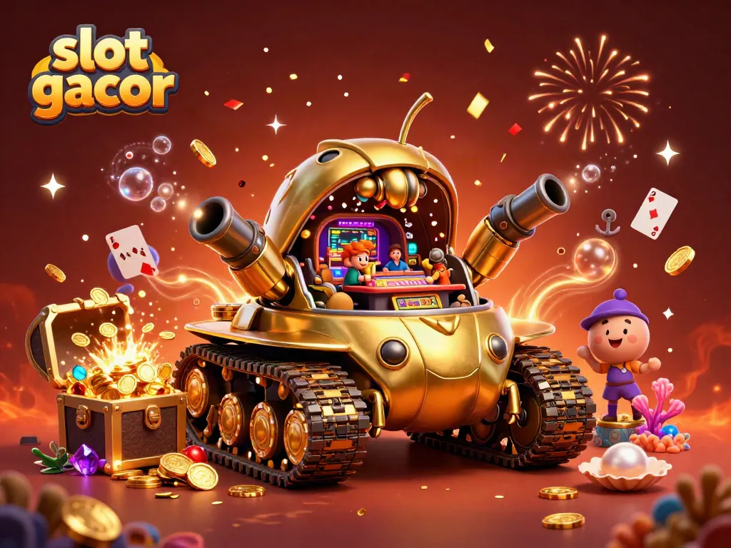 Engage with slot gacor in a vibrant casino scene featuring a whimsical golden beetle tank