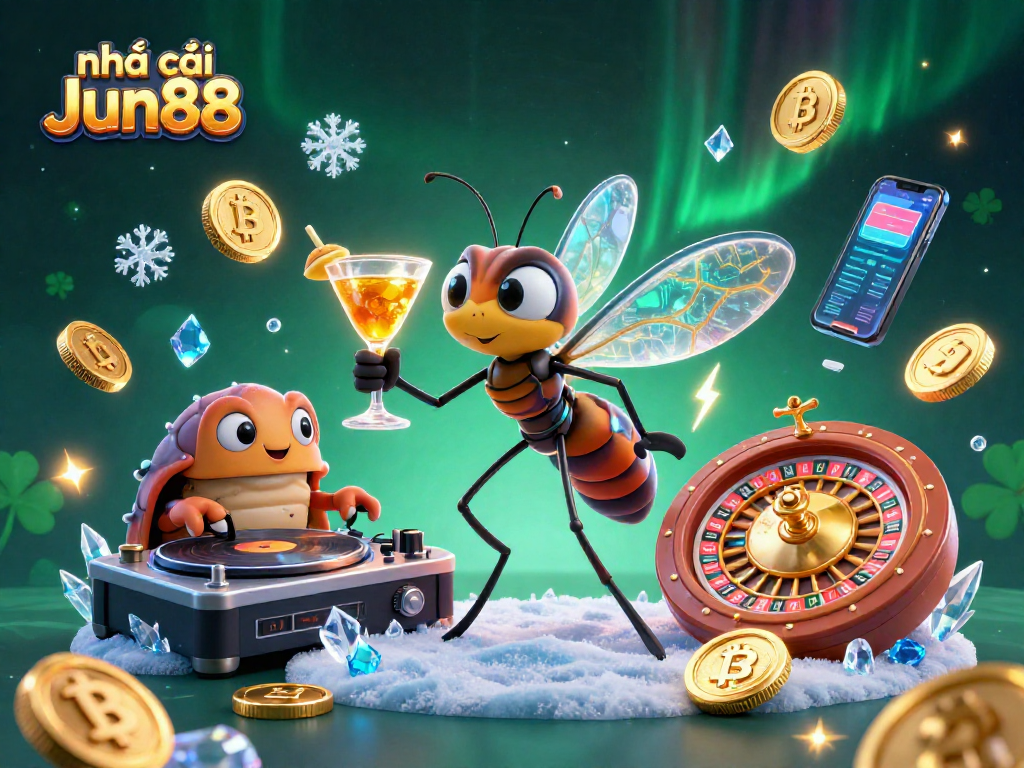 Experience the excitement with nhà cái Jun88 at this vibrant casino scene featuring unique characters.