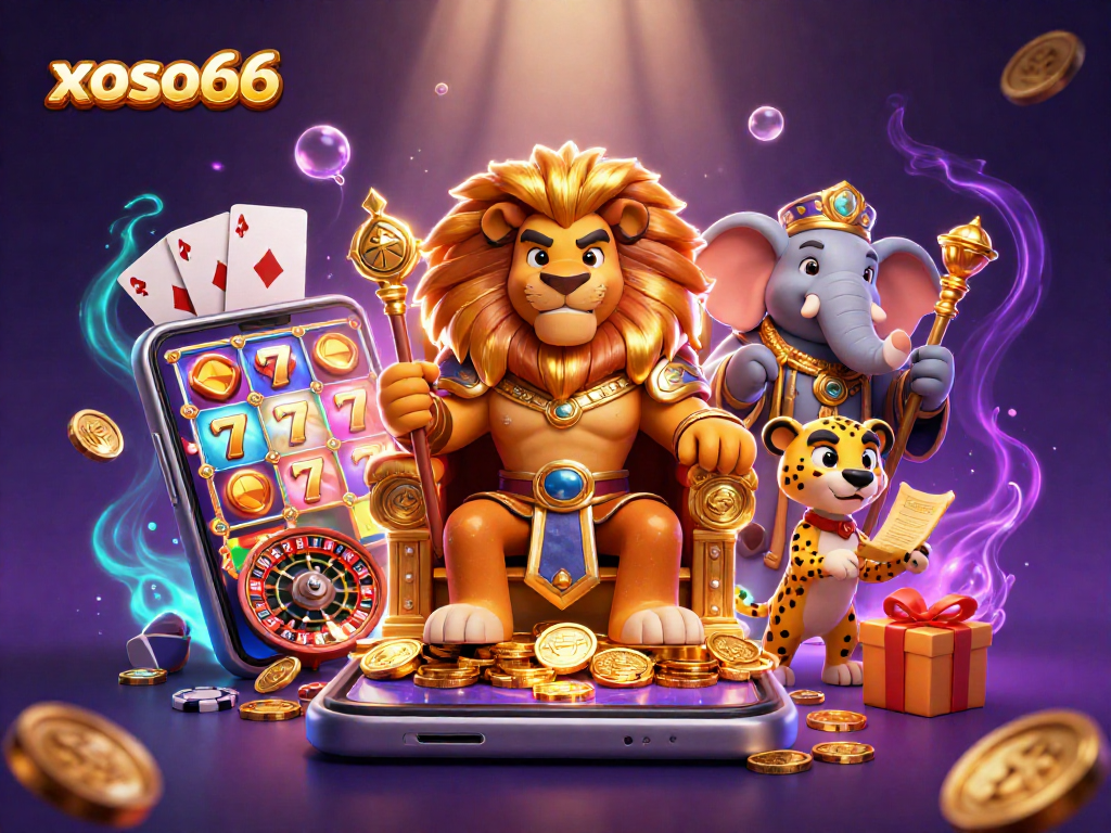 xoso66 engages players with vibrant slots and thrilling casino elements in an epic 3D scene.