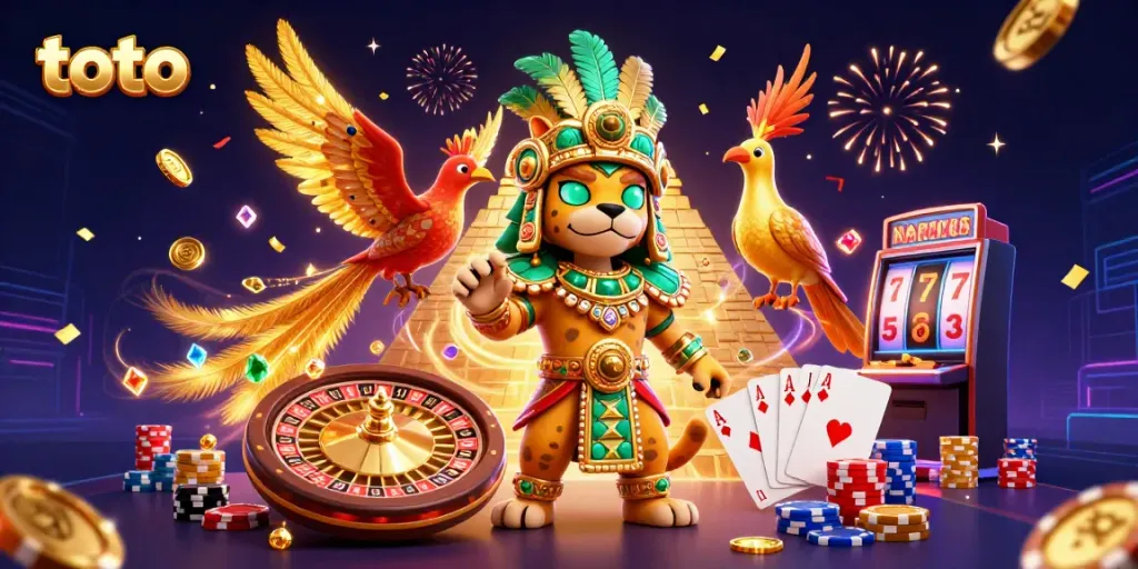 Engage with thrilling toto gaming action through a vibrant scene featuring a Mayan priest and quetzal bird.