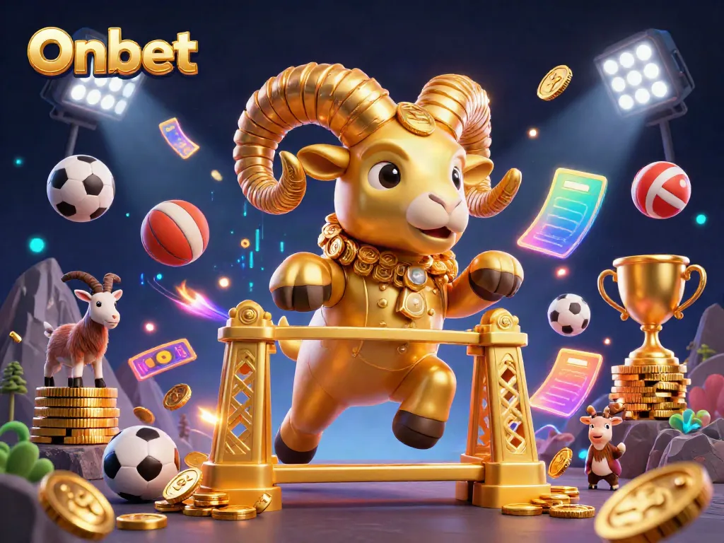 Experience thrilling sports betting excitement with Onbet’s action-packed carnival scene featuring a golden ram.
