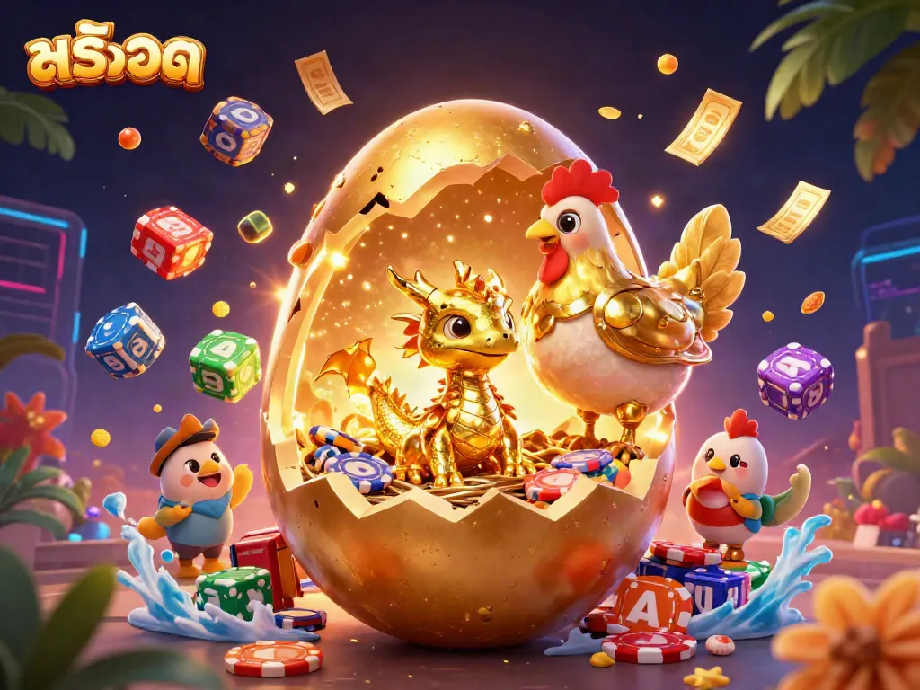 Winning big with เกมสล็อต featuring golden dragon and poker chips.