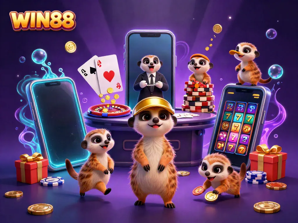 Experience the thrill of WIN88 casino with meerkats dealing cards and celebrating jackpots.