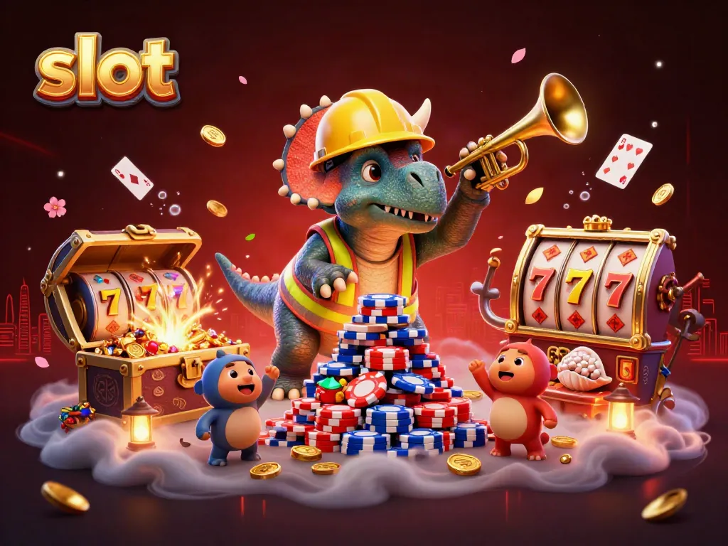 Engage with the exciting world of slots through a vibrant 3D illustration featuring cheerful characters and dynamic game elements.