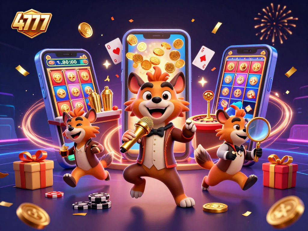 Experience the vibrant gaming atmosphere at 4777 with hyenas hosting a comedy casino night, featuring slot games.