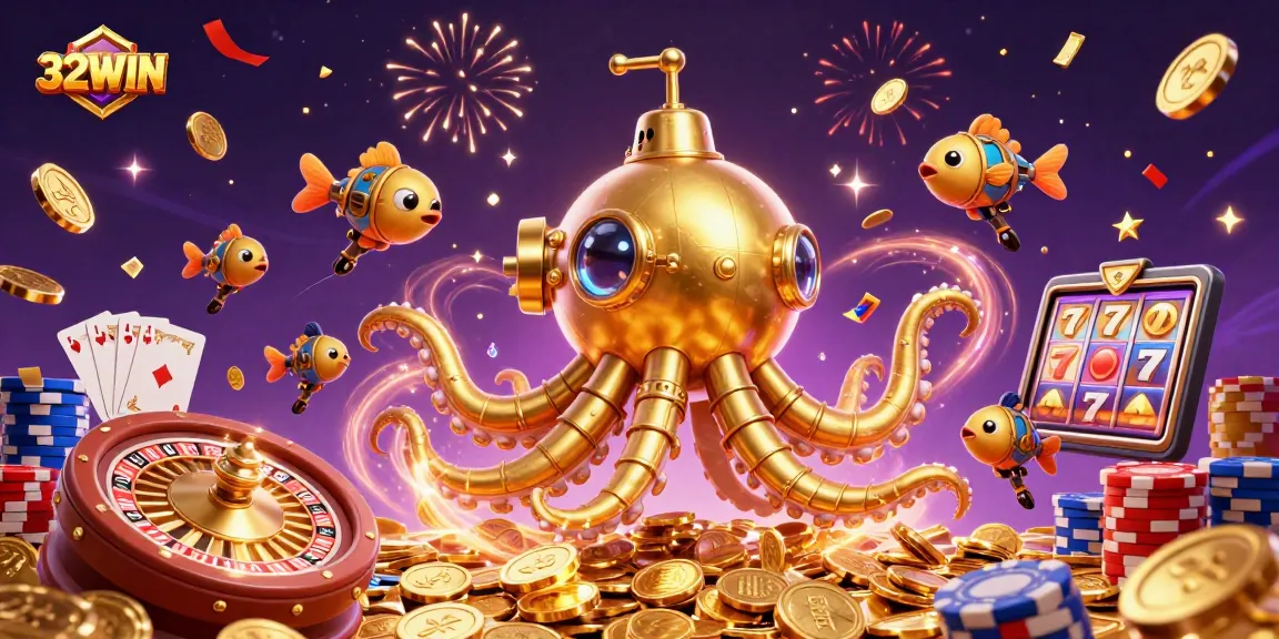 Capture your jackpot with 32WIN's thrilling casino experience alongside the golden kraken!