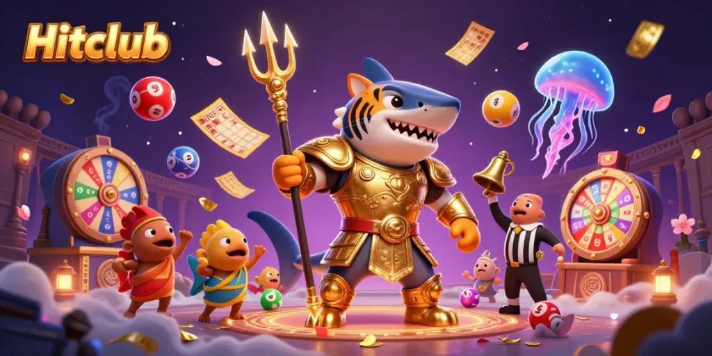 Engage in thrilling gameplay at Hitclub with a vibrant underwater casino scene featuring a shark in golden armor.