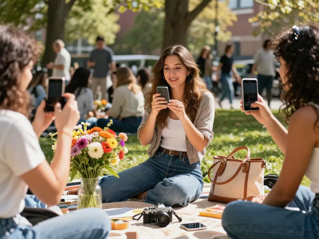Chloe Sunderland interacting with followers in a park, vibrant outdoor atmosphere.
