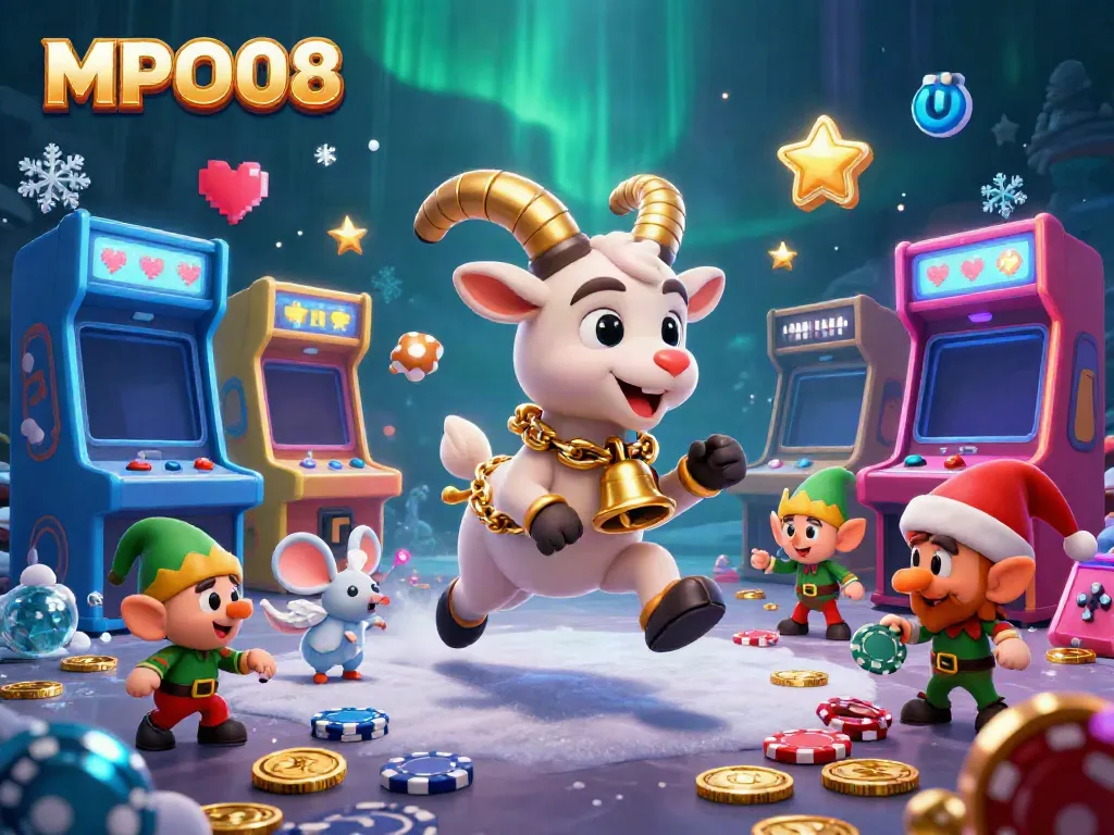 Experience the excitement of MPO08 with Krampus and festive casino elements in this dynamic illustration.