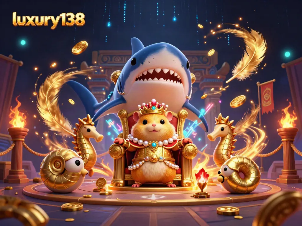 Engage with luxury138 gameplay under the rule of a golden hamster king in a vibrant casino world.