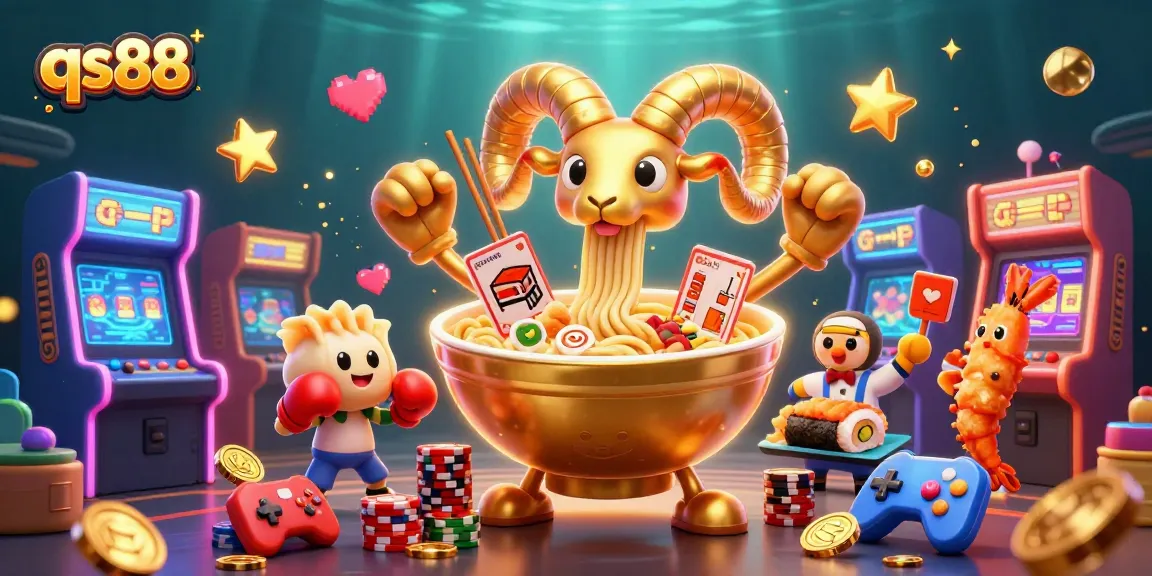 Engage with qs88 in a vibrant 3D casino scene full of animated characters and colorful gaming elements.