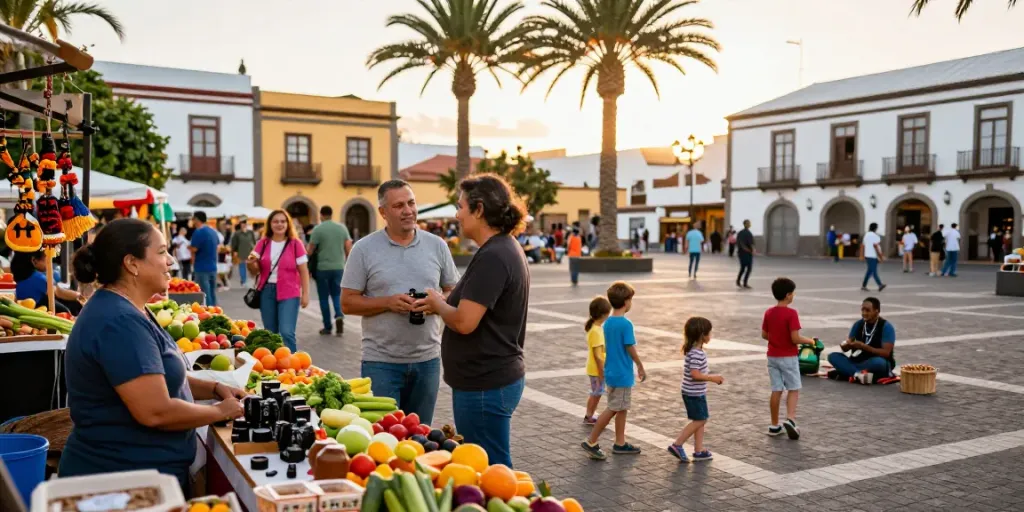 Canarian news highlights local culture and vibrant community life at a lively outdoor market.