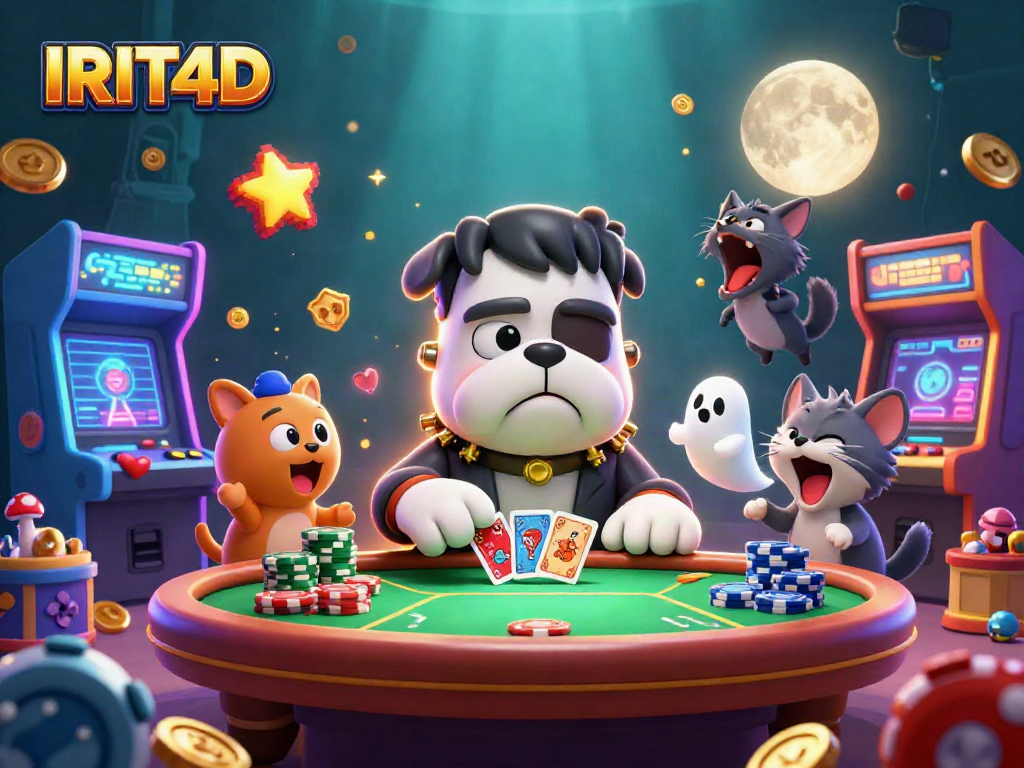 Win big with IRIT4D by playing cards at a spooky poker table featuring fantastic characters.
