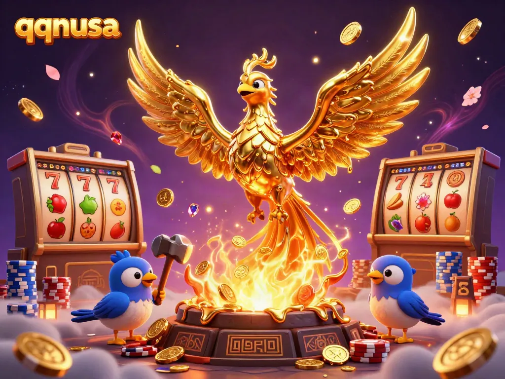 Spin the reels on qqnusa for exciting wins with a golden phoenix and casino elements.