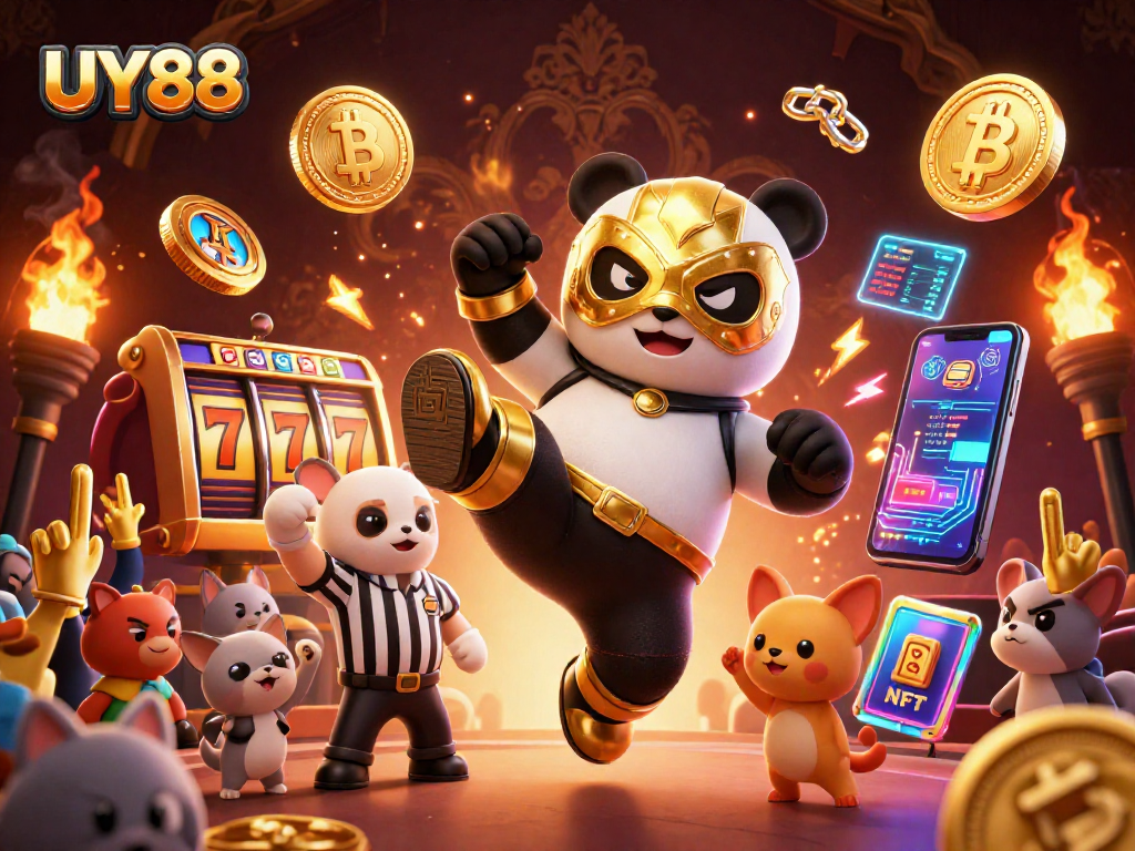 Experience thrilling gameplay at UY88, featuring colorful slot reels and a lively atmosphere.