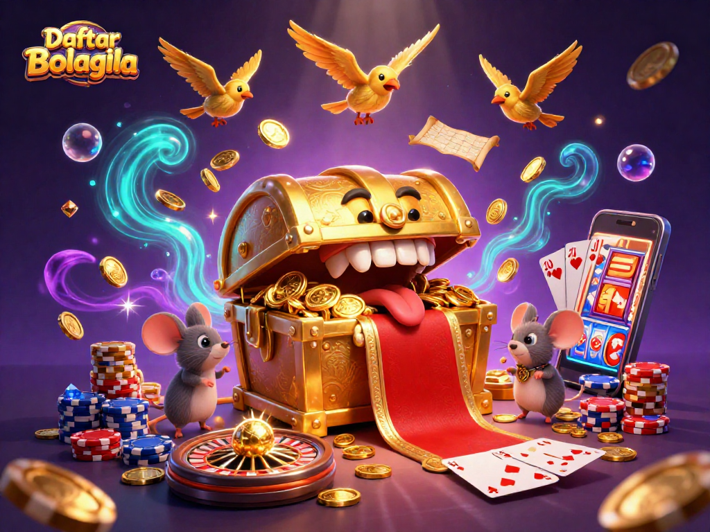 Play thrilling games at Daftar Bolagila with adventure mice attracted to treasures and festive gaming elements.