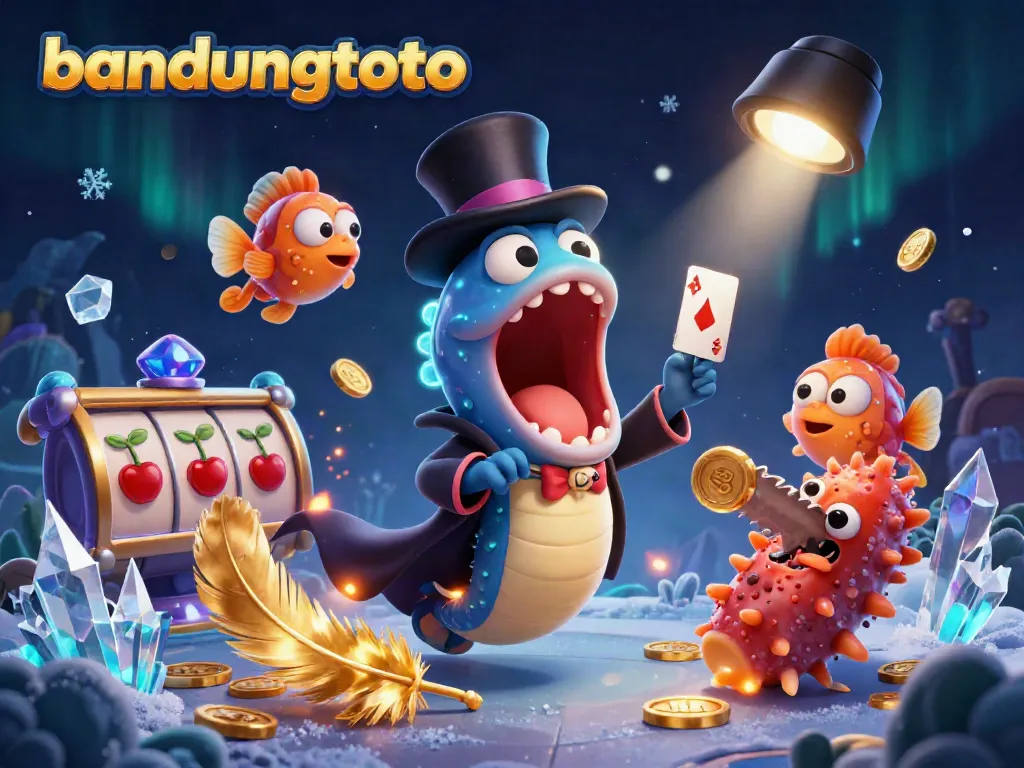 Experience bandungtoto's exciting card magic act amidst cascading slot reels and golden coins for a thrilling atmosphere.