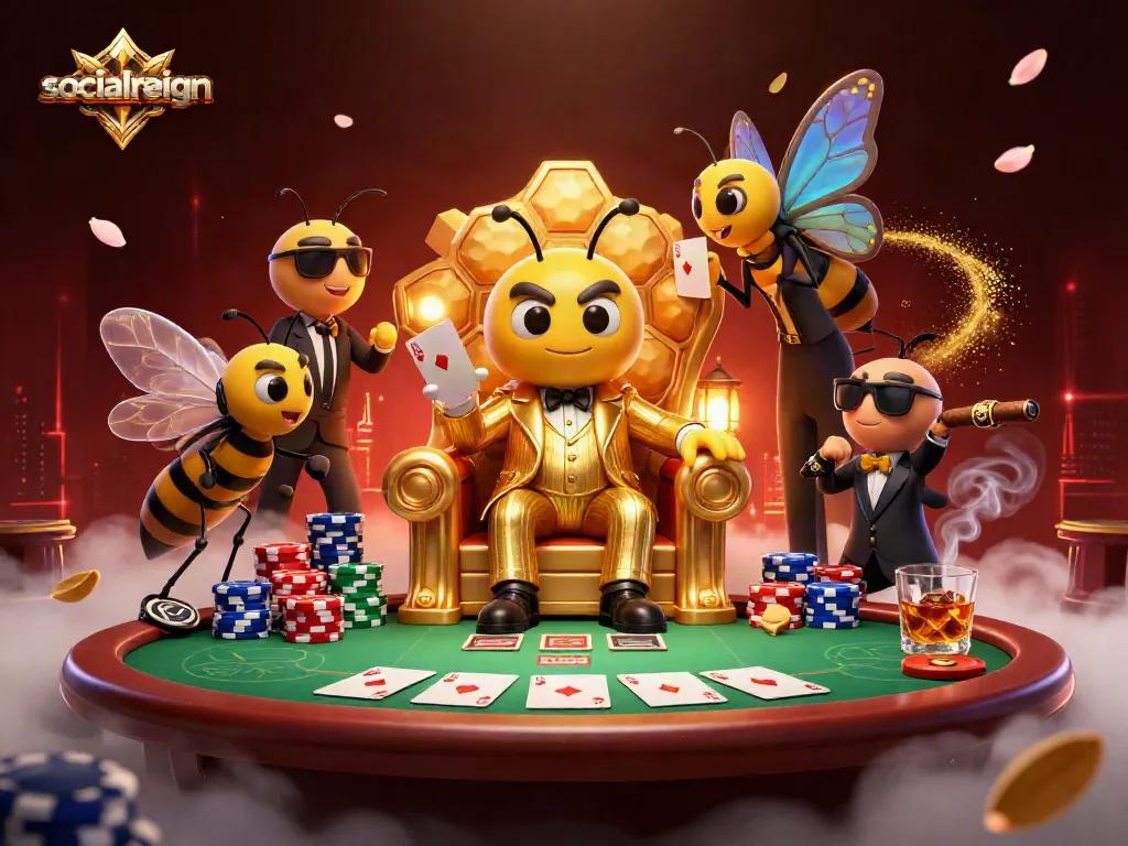 Engage in thrilling poker games with socialreign, surrounded by colorful poker chips and winning hands.