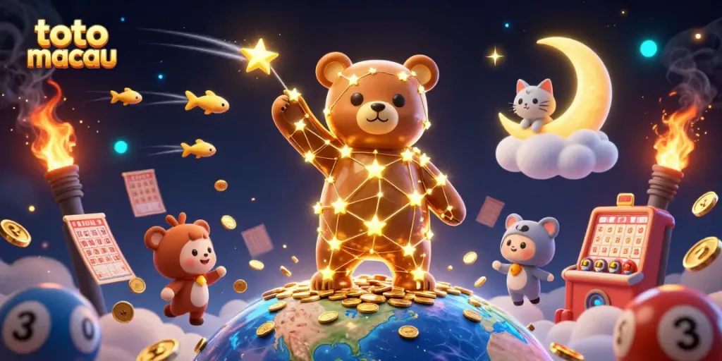Experience thrilling toto macau action with our magical constellation bear illustration collecting coins.
