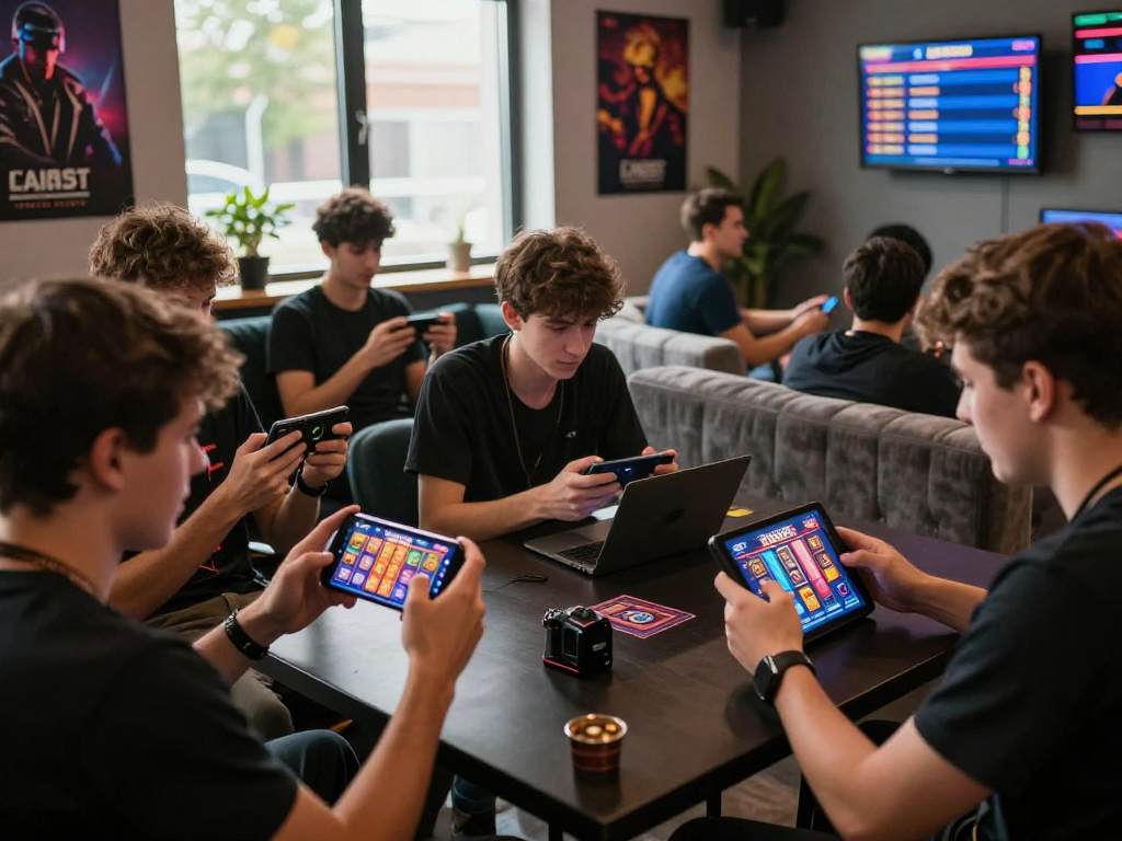 Pengguna LIGA335 bermain slot digital dengan antusias, menunjukkan suasana hidup dan modern.