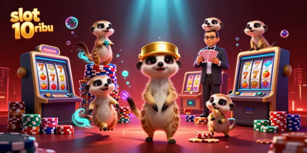 Play slot 10 ribu with a lively meerkat casino scene showcasing thrilling gameplay and vibrant energy