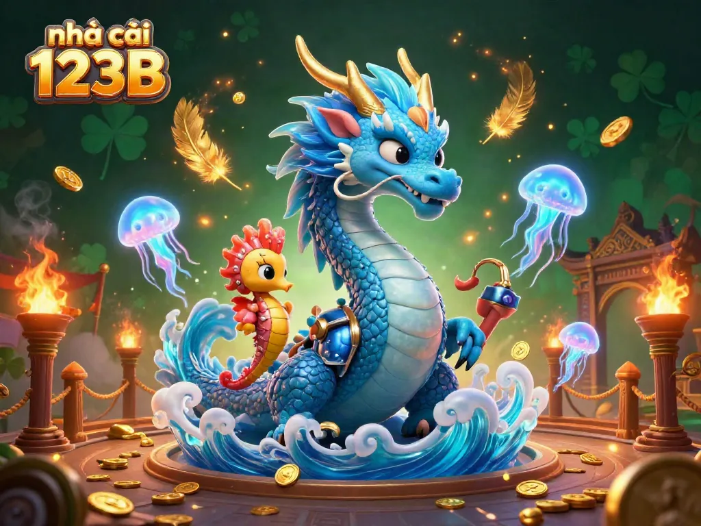 Engage in thrilling games at nhà cái 123B, visual rich illustration with vibrant characters and casino elements.