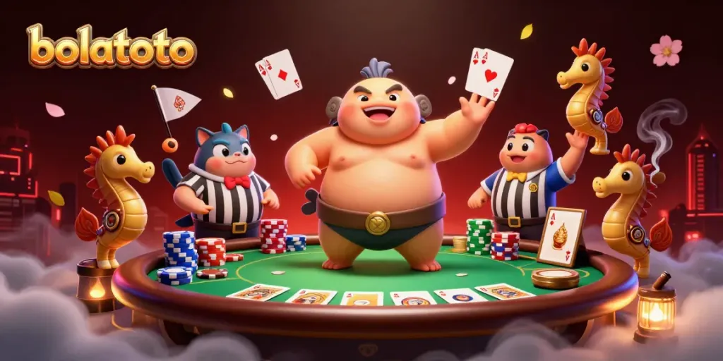 Experience bolatoto thrills with a vibrant poker scene featuring a bold fugu and lively spectators.