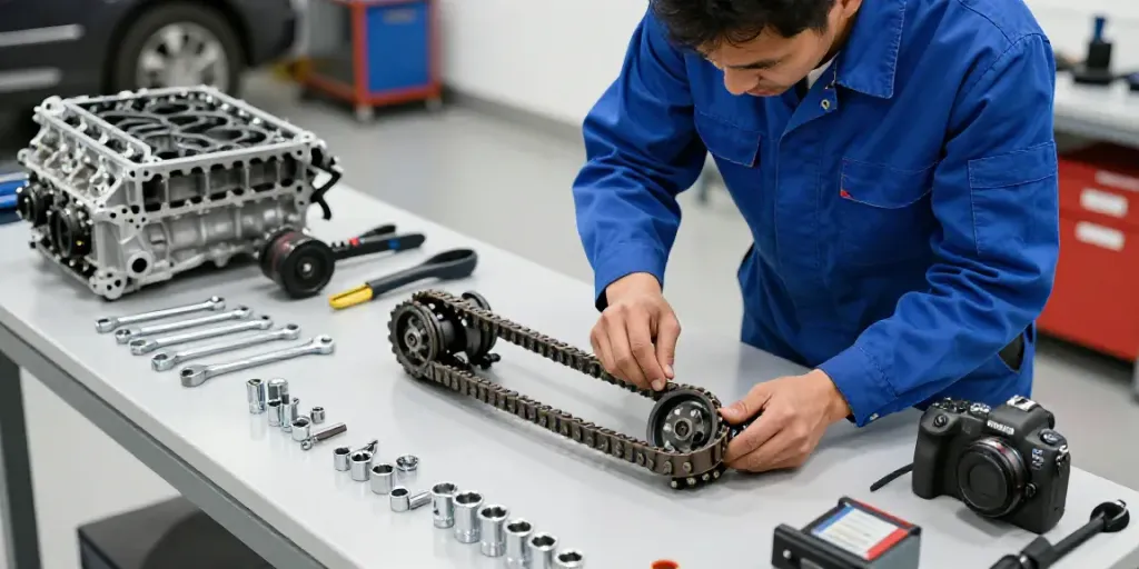 bmw steuerkette wechseln during a professional maintenance check in a workshop