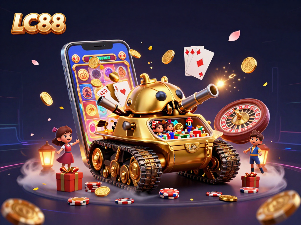 Experience excitement at LC88 with a dynamic casino scene, packed with diverse gaming elements and vibrant visuals.