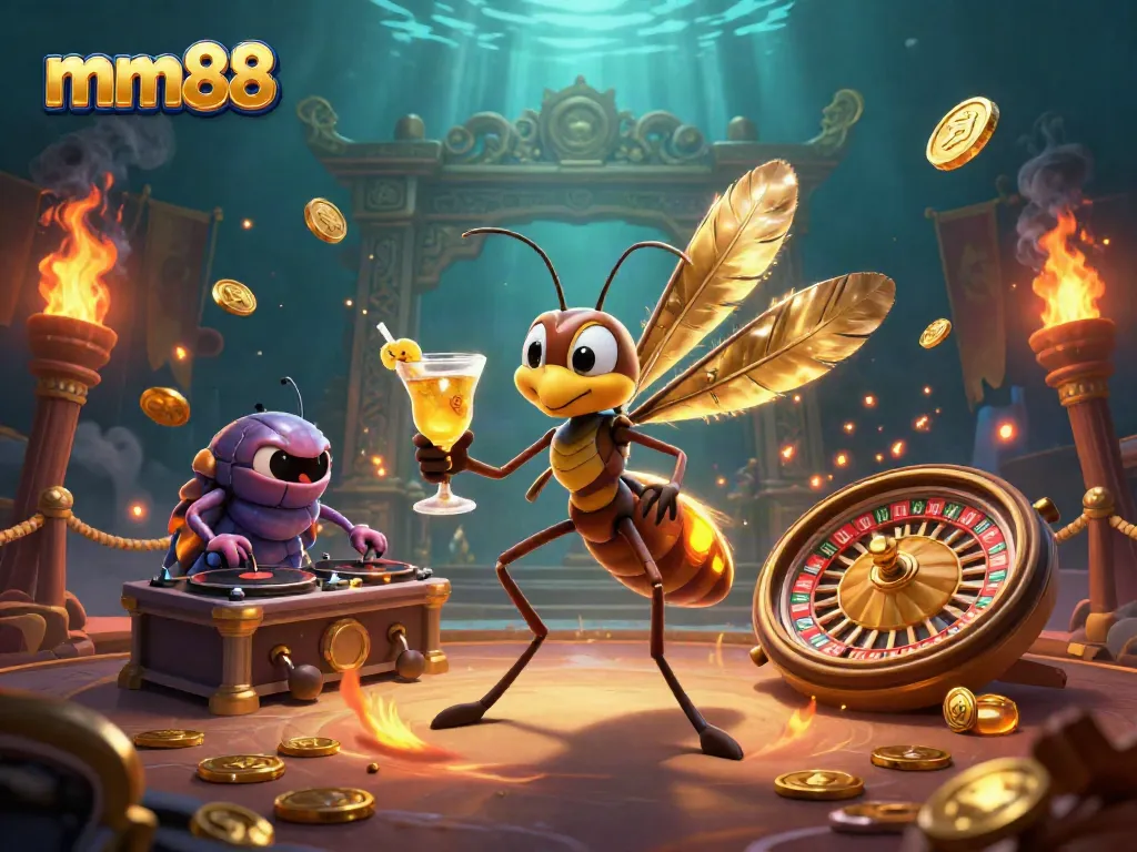 Experience the lively mm88 casino scene featuring animated characters and dynamic elements for an immersive gaming ambiance.