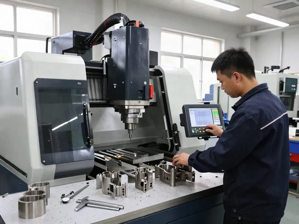 CNC machining parts being meticulously crafted in a professional workshop.
