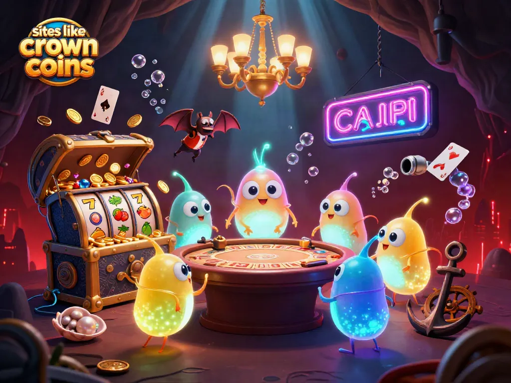 Play games like Crown Coins with glowing glowworms in a vibrant cave casino scene