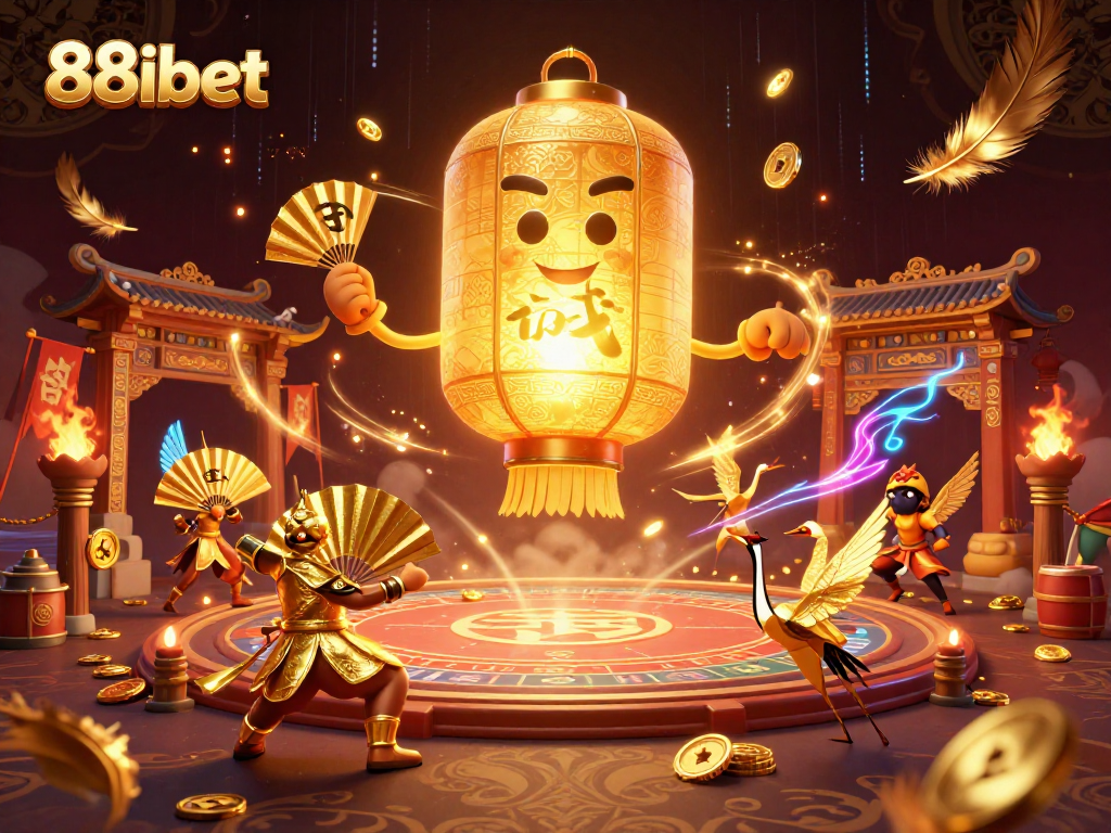 Engage with 88ibet's vibrant gaming atmosphere featuring golden lantern spirits and dynamic casino elements.