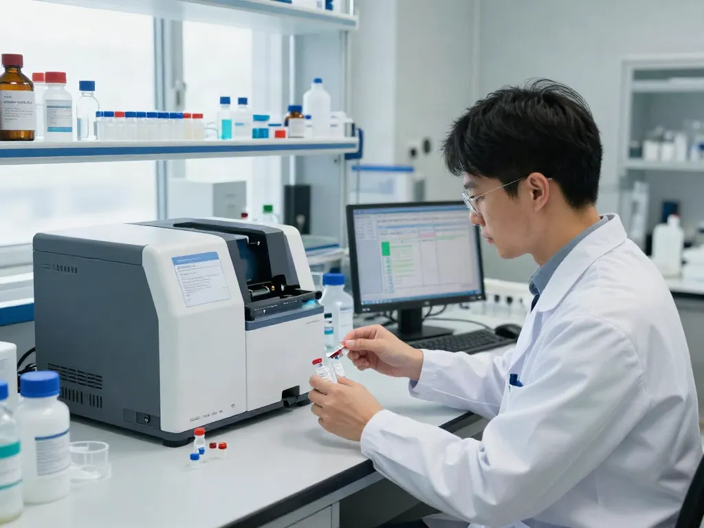 Researcher analyzing vials in a lab while looking to buy Semax online, showcasing a professional peptide research environment.
