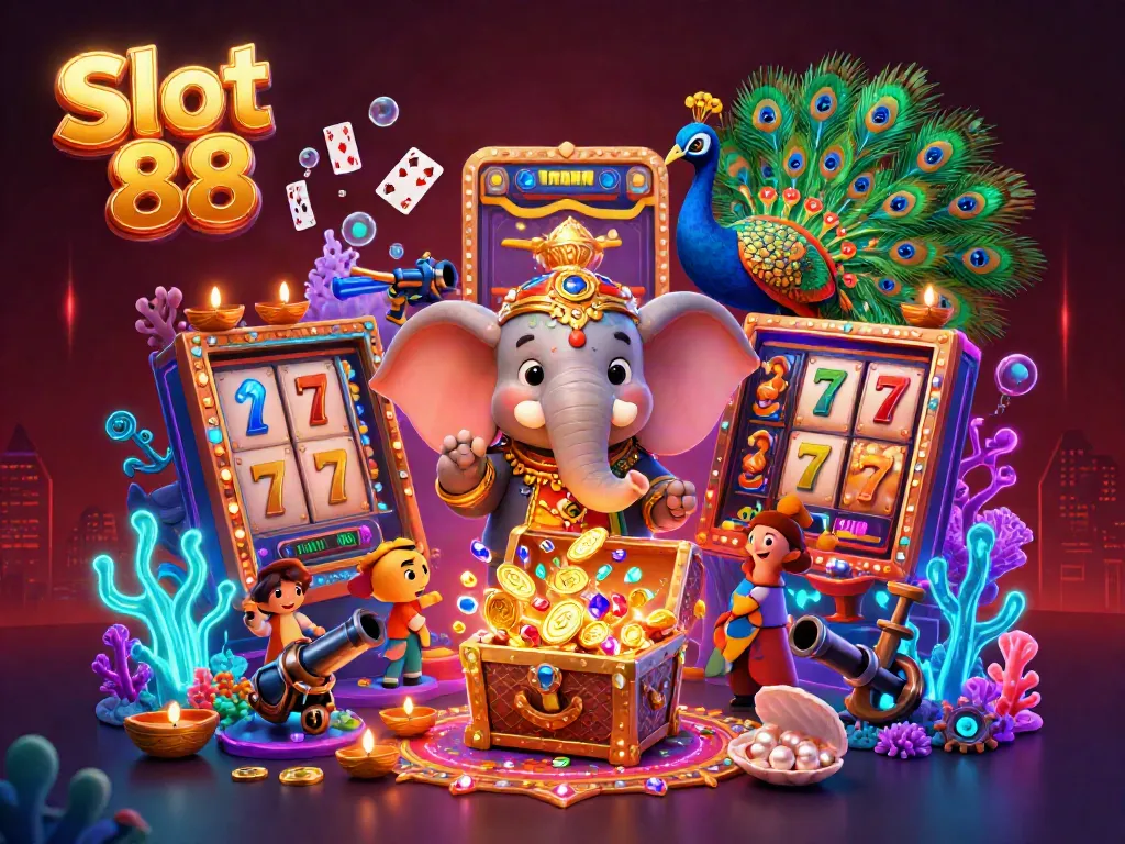 Experience thrilling wins with Slot 88, featuring a colorful elephant and vibrant slot elements.