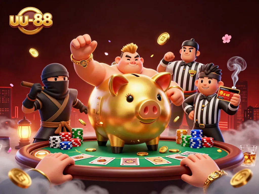 Engage with the action-packed uu-88 casino scene featuring dynamic slot machines and colorful poker elements.
