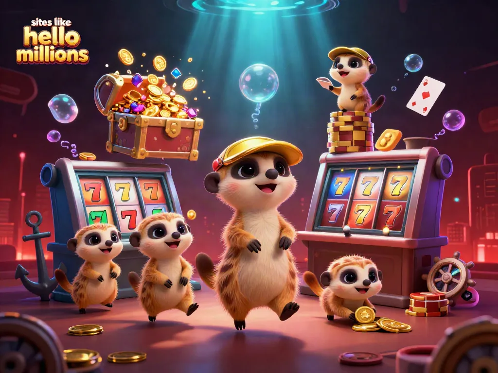 Win big with exciting game action at sites like hello millions, showcasing meerkats in a bustling casino.
