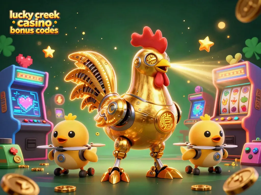 Engage with lucky creek casino bonus codes in a lively casino-themed illustration with retro elements.
