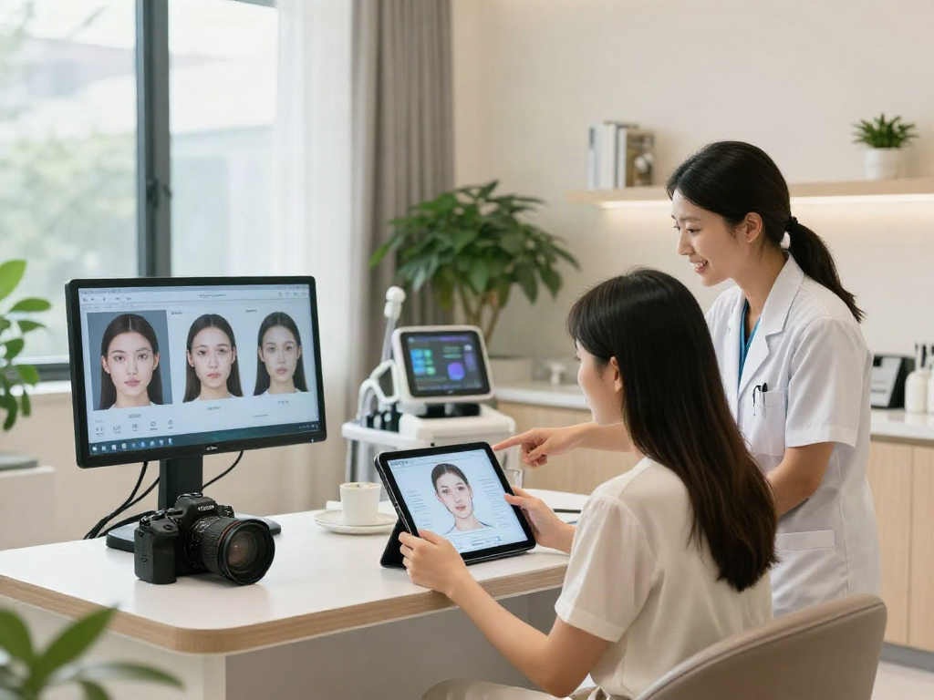 ClinicEvo better than QOVES consultation revealing advanced facial analysis in a modern clinic.
