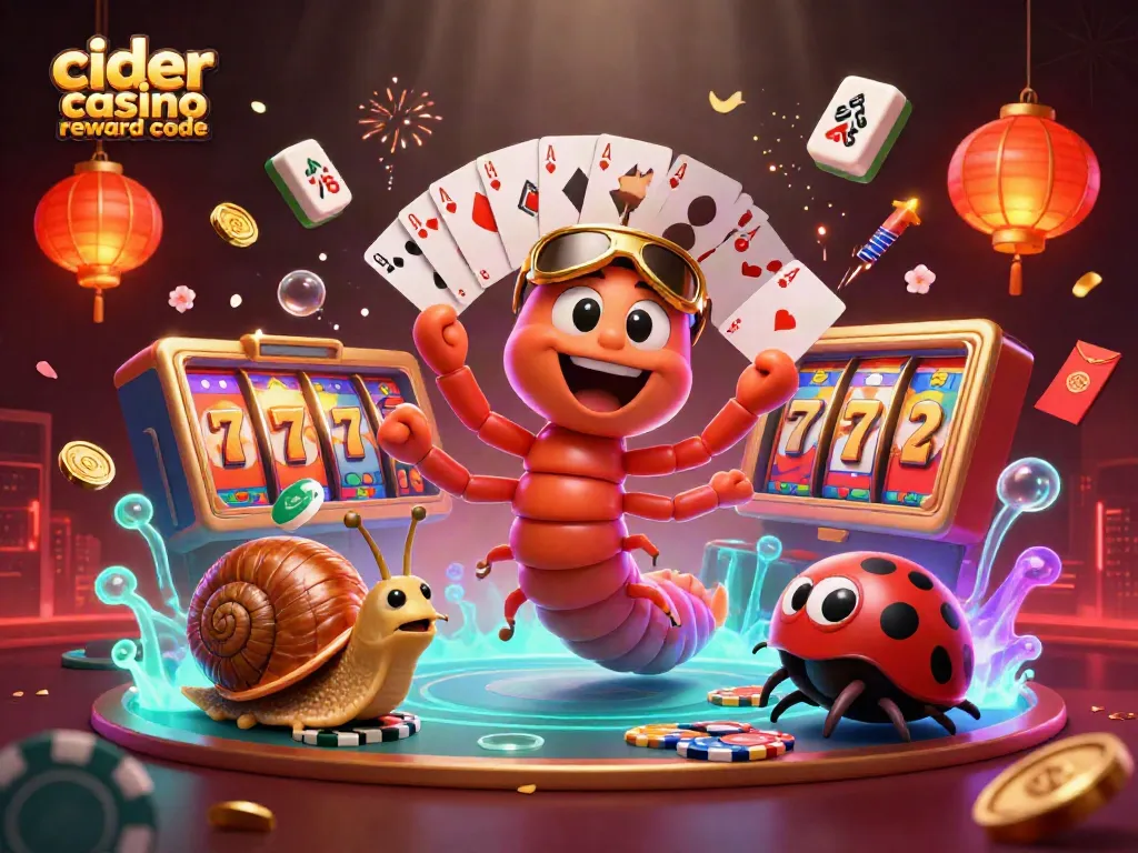 Experience the excitement with cider casino reward code as vibrant characters and slot elements create a lively casino scene.