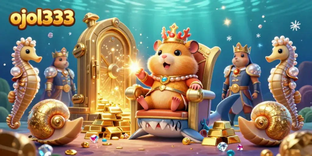 Engage with ojol333's thrilling gaming atmosphere featuring a golden hamster king and treasure.